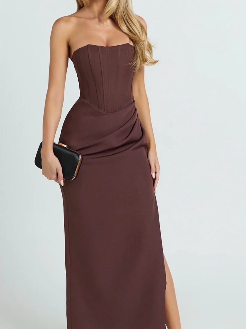 Strapless Brown Evening Dress, Wedding Guest